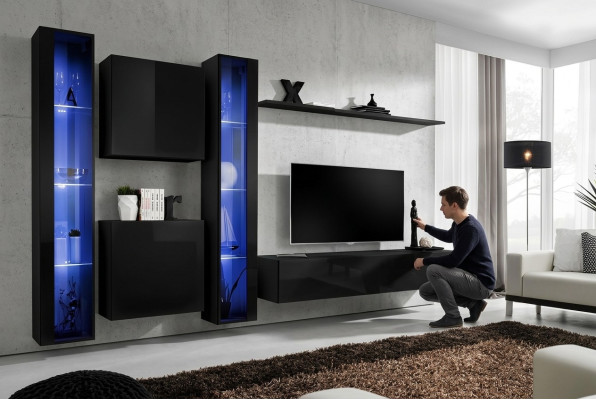 Wohnzimmermöbel Set Designer 2x Wandschrank Hänge Vitrine Einrichtung