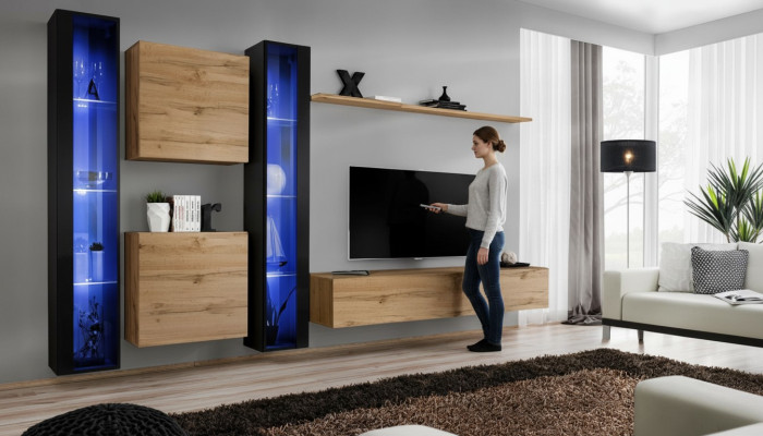Wohnmöbel Komplett Wohnwand Schrank Wandschrank Set Hänge Vitrine Einrichtung
