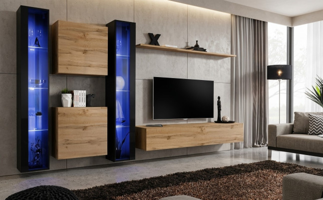 Wohnmöbel Komplett Wohnwand Schrank Wandschrank Set Hänge Vitrine Einrichtung