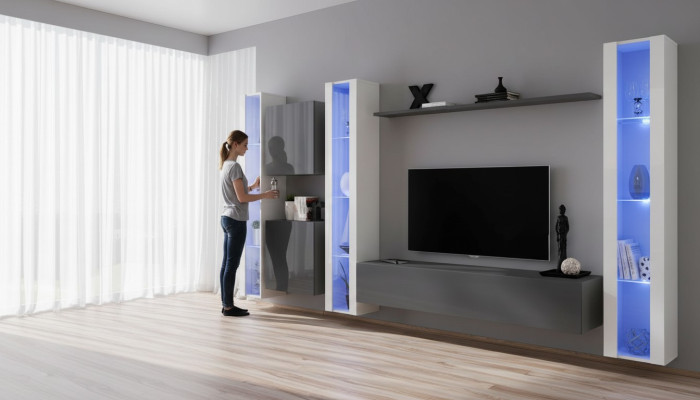 Wohnzimmer Einrichtung Grau Wandschrank Hänge Vitrine Luxus Einrichtung Modern