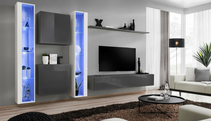 Wohnzimmer Einrichtung Grau Wandschrank Hänge Vitrine Luxus Einrichtung Modern