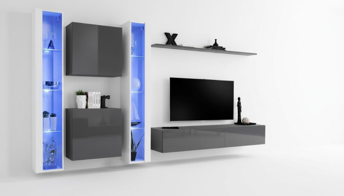 Wohnzimmer Einrichtung Grau Wandschrank Hänge Vitrine Luxus Einrichtung Modern