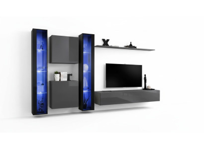 Wohnzimmermöbel 2x Wandschrank Grau Modern Sideboard Einrichtung Hänge Vitrine