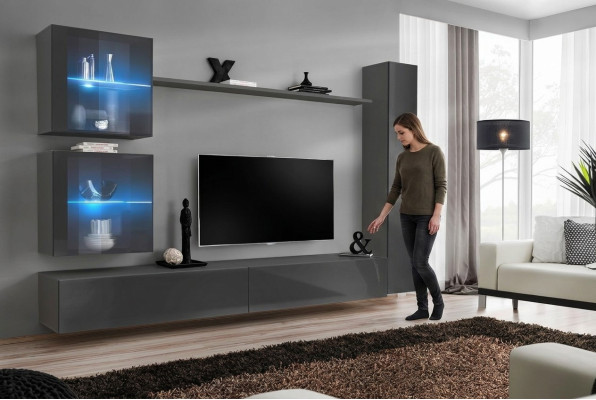 Luxus Komplett Wohnwand Grau Möbel Designer Set Einrichtung Sideboard Modern