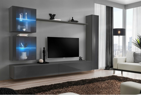 Luxus Komplett Wohnwand Grau Möbel Designer Set Einrichtung Sideboard Modern