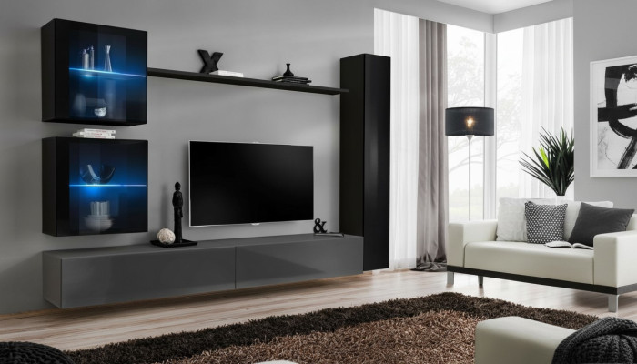 Luxus Set Designer Wohnwand Schwarz Einrichtung 3x Wandschrank TV-Ständer