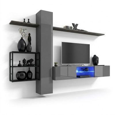 Wohnzimmermöbel Wohnwand 270 cm Wandschrank Einrichtung Grau Luxus Wand Regale