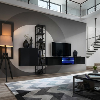 Schwarz Wohnwand 270cm Luxus Wandschrank Wohnzimmermöbel Regale Holz Einrichtung