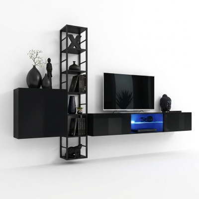 Schwarz Wohnwand 270cm Luxus Wandschrank Wohnzimmermöbel Regale Holz Einrichtung