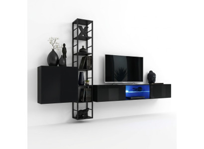Schwarz Wohnwand 270cm Luxus Wandschrank Wohnzimmermöbel Regale Holz Einrichtung