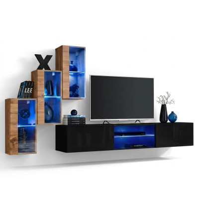 Wohnzimmermöbel Neu Wohnwand 210 cm 3x Wandschrank Einrichtung Luxus Wand Regale