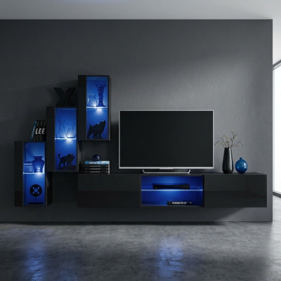Luxus 3x Wandschrank Möbel Einrichtung Wohnzimmermöbel Schwarz Wand Regale