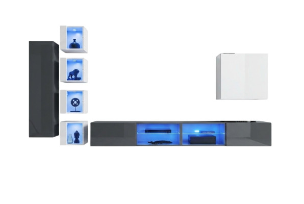 Wohnwand Grau Wand Regale Schrank Wohnzimmermöbel Einrichtung Luxus Set 7tlg