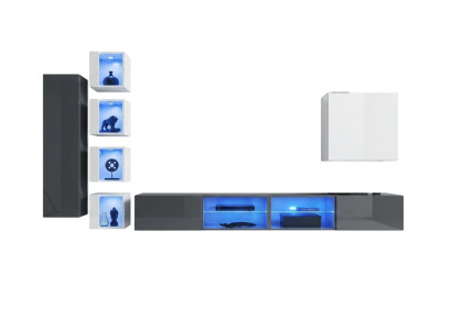 Wohnwand Grau Wand Regale Schrank Wohnzimmermöbel Einrichtung Luxus Set 7tlg