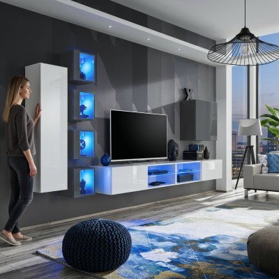 Wohnwand Weiß Designer Wandschrank Möbel Wohnzimmermöbel Einrichtung Komplett