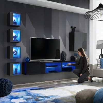 Wohnzimmermöbel Neu Wohnwand 320cm 6xHänge Schrank Einrichtung Luxus Wand Regal
