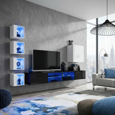 Komplett Wohnwand Wandschrank Holzmöbel Modern Set 7tlg Einrichtung Neu