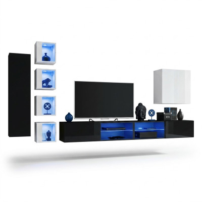 Komplett Wohnwand Wandschrank Holzmöbel Modern Set 7tlg Einrichtung Neu