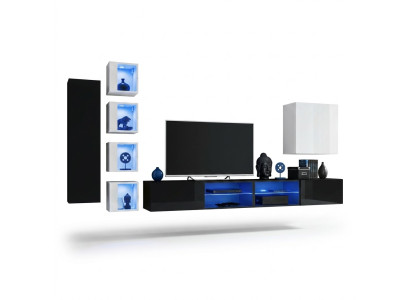 Komplett Wohnwand Wandschrank Holzmöbel Modern Set 7tlg Einrichtung Neu
