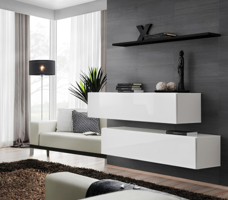 Modern Garnitur Wohnwand Wand Regal Wandschrank Weiß Luxus Einrichtung Designer
