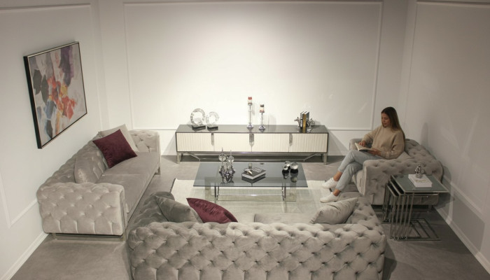 Wohnzimmer Möbel Set 6tlg Sofagarnitur 2x Dreisitzer Modern TV Ständer