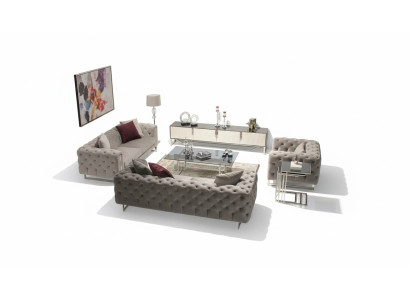 Wohnzimmer Möbel Set 6tlg Sofagarnitur 2x Dreisitzer Modern TV Ständer