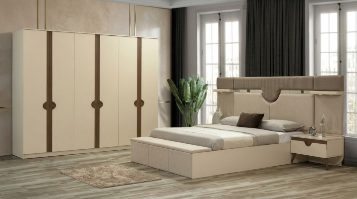 Stilvoll Möbel 4tlg. Schlafzimmer Set Bett 2x Nachttisch Kleiderschrank Neu