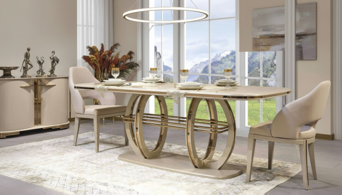Esstisch Esszimmertisch Essecke Esszimmermöbel Tisch Holz Gold Beige