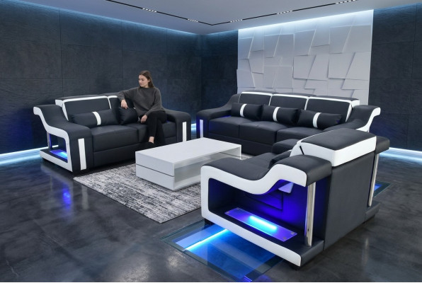 Sofagarnitur 3+2+1 Sitzer Set Design Sofa Polster Couchen Beleuchtet Couch