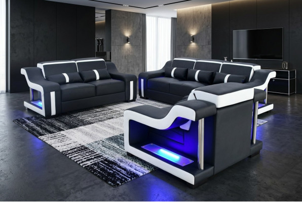 Sofagarnitur 3+2+1 Sitzer Set Design Sofa Polster Couchen Beleuchtet Couch