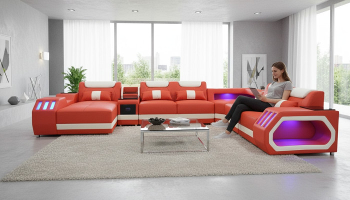 Ecksofa U-Form Orange Wohnlandschaft Couch Polster Eckgarnitur Sofa Modern