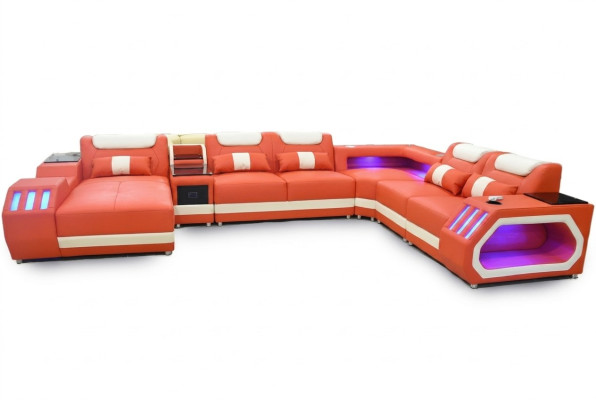 Ecksofa U-Form Orange Wohnlandschaft Couch Polster Eckgarnitur Sofa Modern
