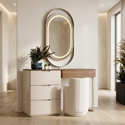 Beiger Schminktisch Spiegel Schlafzimmer Kosmetiktisch Luxus 2tlg Set