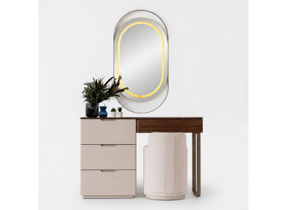 Beiger Schminktisch Spiegel Schlafzimmer Kosmetiktisch Luxus 2tlg Set
