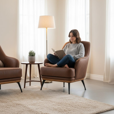 Gemütlicher Designer-Sessel aus Braunem Stoff für das Wohnzimmer Neu