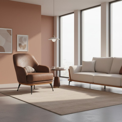 Gemütlicher Designer-Sessel aus Braunem Stoff für das Wohnzimmer Neu