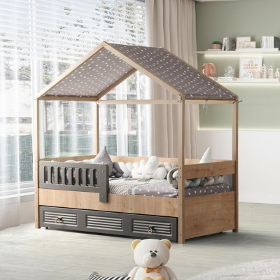 Bettrahmen Kinderbett 200 cm HolzBett Kinderzimmer Bettgestelle Grau