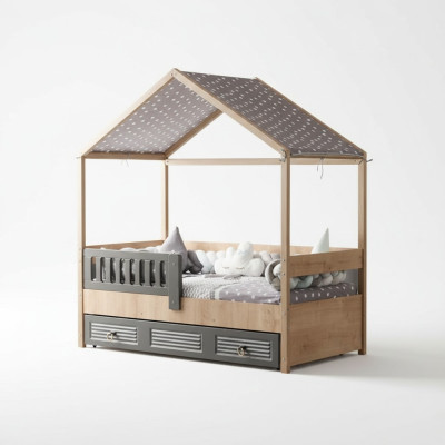 Bettrahmen Kinderbett 200 cm HolzBett Kinderzimmer Bettgestelle Grau