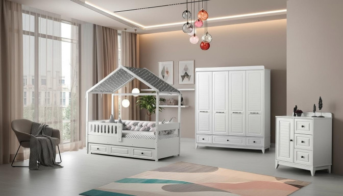 Modern Komplett Jugendzimmer Luxus Kinderzimmer Set 3tlg Weiß Farbe neu