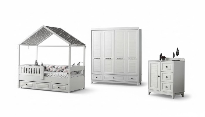 Modern Komplett Jugendzimmer Luxus Kinderzimmer Set 3tlg Weiß Farbe neu