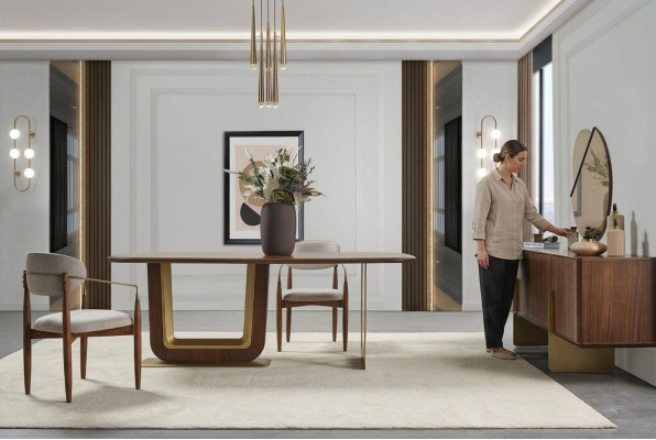 Esszimmer Set Modern Esstisch 4x Stühle und Anrichte mit Spiegel 7tlg.