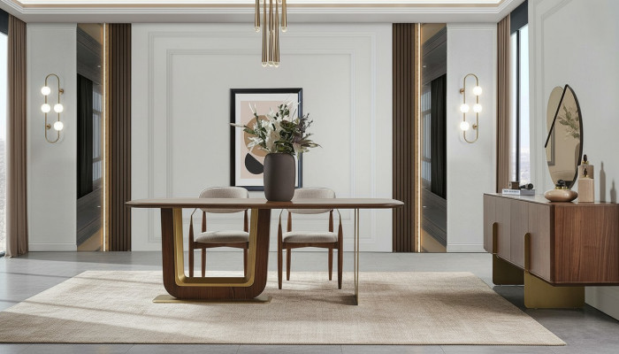 Esszimmer Set Modern Esstisch 4x Stühle und Anrichte mit Spiegel 7tlg.