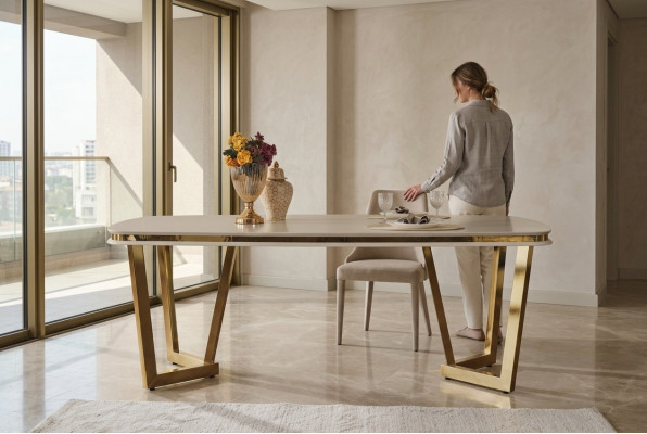  Esstisch Esszimmer Holz Esstische Stil Modern beige Design Edelstahl