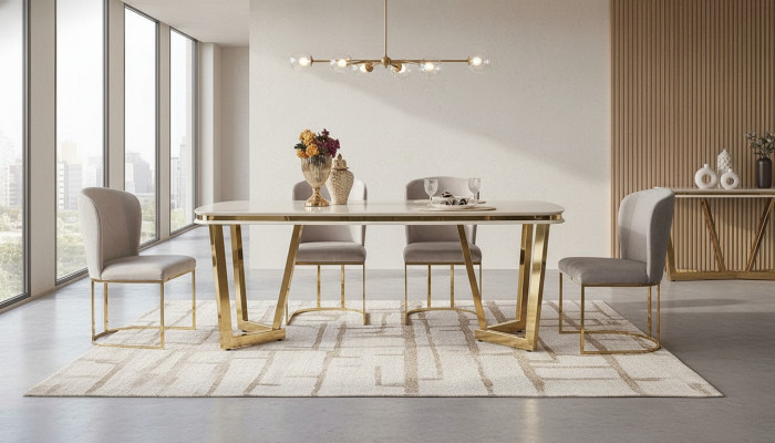 Modern Esszimmer Set Besteht aus Esstisch und 4x Stühle Beige 5tlg.