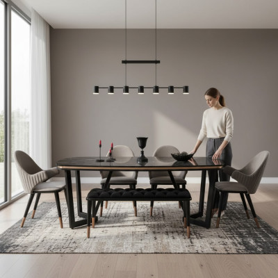 Esszimmer Set Besteht aus Esstisch+4x Stühle Schwarz Farbe 6tlg.