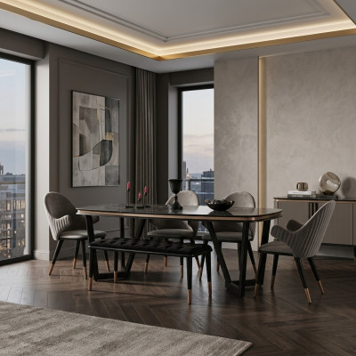 Esszimmer Set Besteht aus Esstisch+4x Stühle Schwarz Farbe 6tlg.