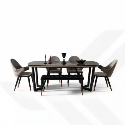 Esszimmer Set Besteht aus Esstisch+4x Stühle Schwarz Farbe 6tlg.