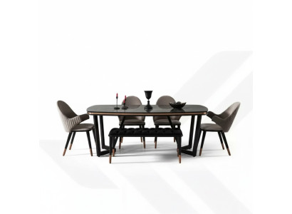 Esszimmer Set Besteht aus Esstisch+4x Stühle Schwarz Farbe 6tlg.