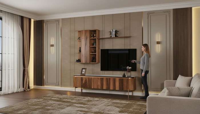 Perfekte Wohnzimmer Set Besteht aus Braun TV-Lowboard und Wandschrank