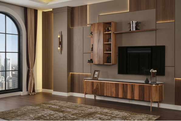 Perfekte Wohnzimmer Set Besteht aus Braun TV-Lowboard und Wandschrank